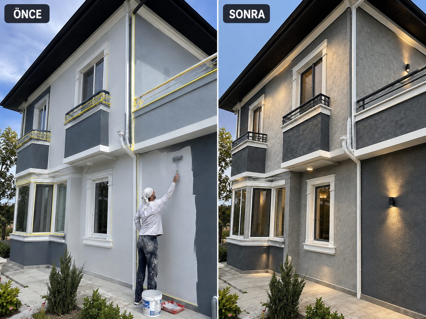 Helvacı dış cephe boya öncesi ve sonrası